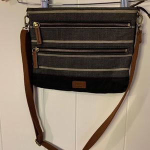 Fossil Striped Blue Denim Canvas Crossbody